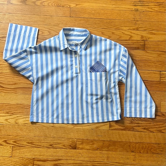 Kule “The Keaton Shirt” in White/Sky Blue Size XS NWOT - Picture 4 of 11